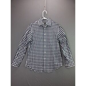 Calibrate Button Up Shirt Trim Fit Mens Medium Blue Gingham Non-Iron Stretch LS